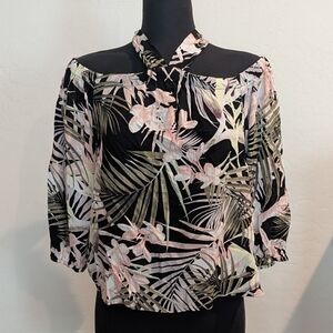 NWT CeCe Floral Tropical Print Soft Off Shoulder Tie Blouse Size S